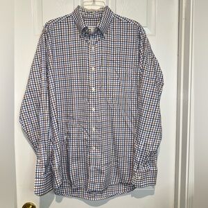 Peter Millar White, Blue and Brown Plaid Shirt. Size L